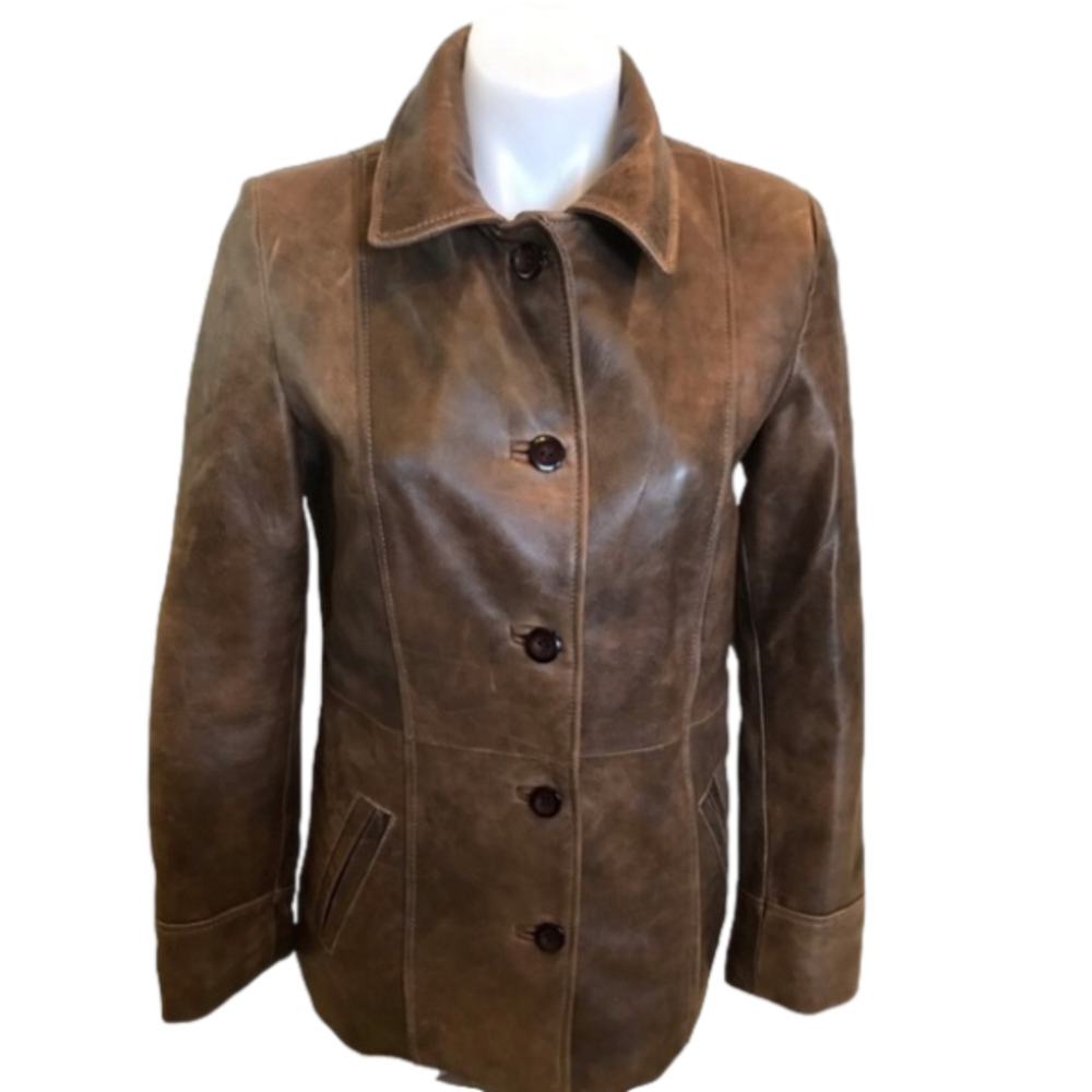 Santos Leather Vintage Brown Long Sleeve Jacket size Small
